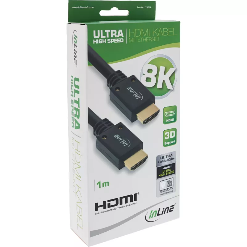 InLine Ultra High Speed HDMI kábel M/M 8K4K pozlátený, 1m