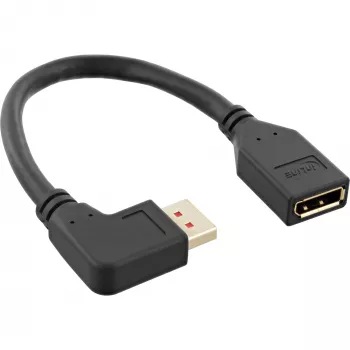 InLine DisplayPort 1.4 adaptérový kábel M/F, 8K4K, zahnutý doľava, čierny/zlatý, 0,15m