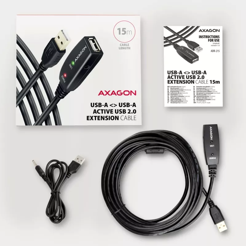 Axagon ADR-215 USB 2.0 A-M -> A-F aktívny predlžovací/repeater kábel 15 m