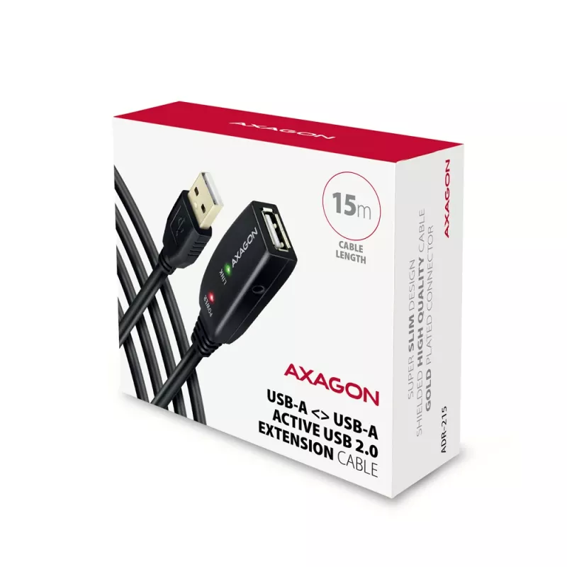Axagon ADR-215 USB 2.0 A-M -> A-F aktívny predlžovací/repeater kábel 15 m
