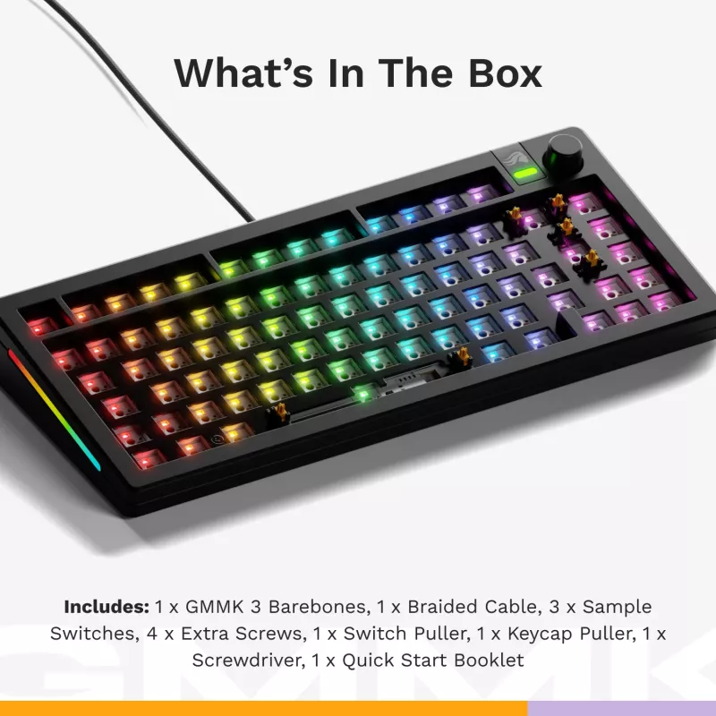 Glorious Gaming GMMK 3 75% Barebones káblová čierna – ISO, 75%, káblová, USB, RGB-LED, čierna