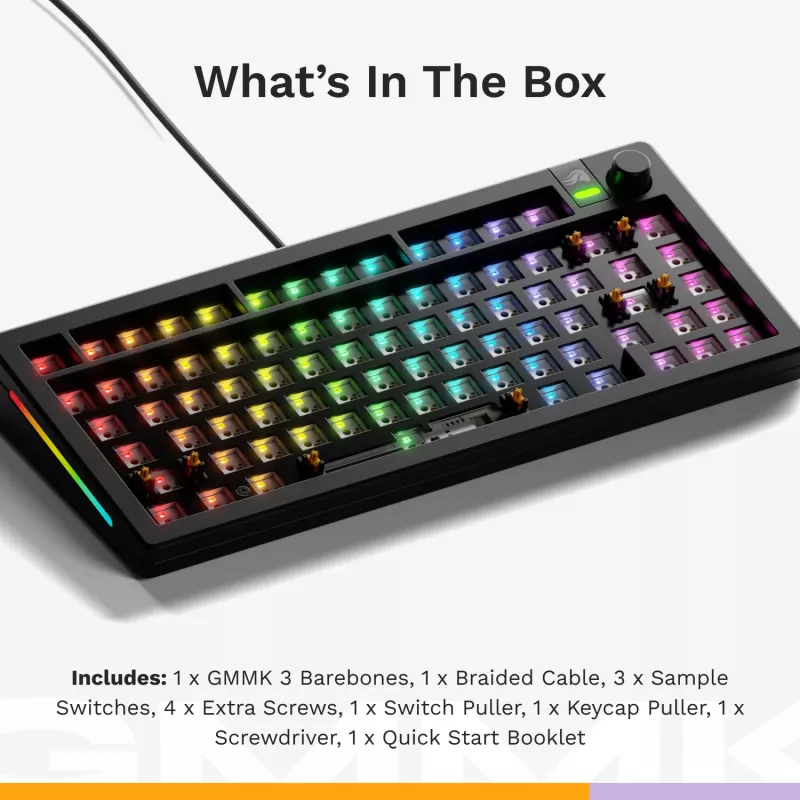 Glorious Gaming GMMK 3 75% Barebones káblová čierna – ISO, 75%, káblová, USB, RGB-LED, čierna