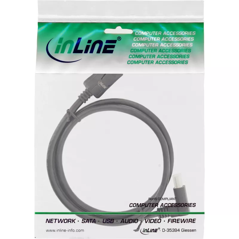 Kábel DisplayPort 1.4 InLine 17151O 8K4K zalomený nahor čierny/zlatý 1m
