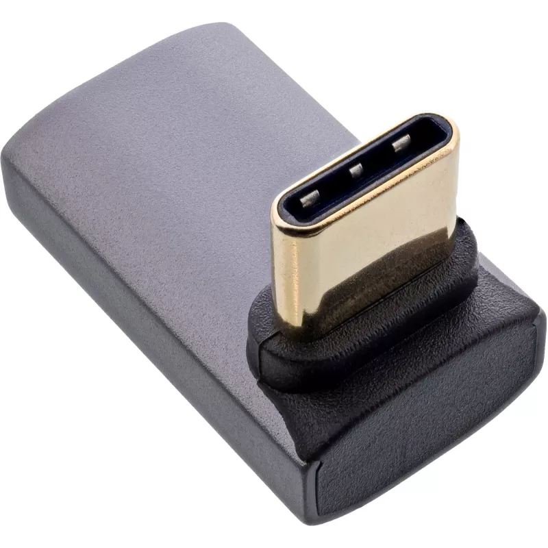 InLine USB4 adaptér, USB-C konektor samec/samica zahnutý hore/dole, hliník, sivý