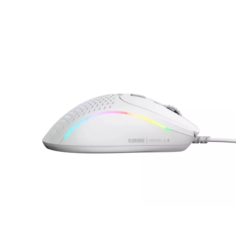 Glorious Gaming Glorious Model D 2 Wired – matná biela, pravá ruka, optická, USB Type-A, 26000 DPI, biela