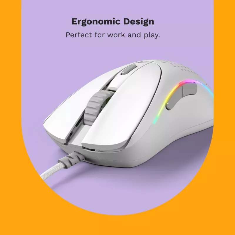Glorious Gaming Glorious Model D 2 Wired – matná biela, pravá ruka, optická, USB Type-A, 26000 DPI, biela