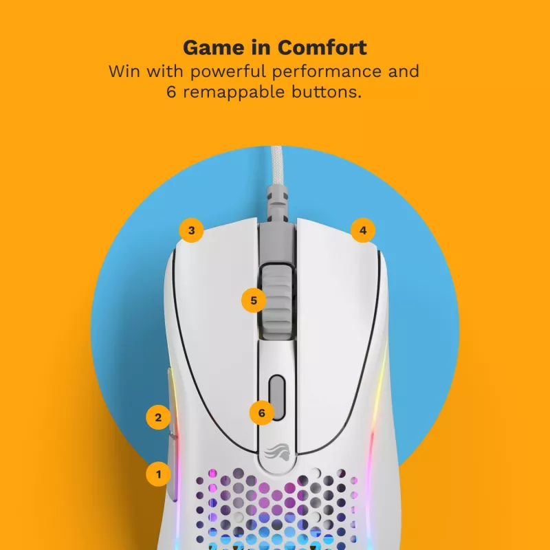 Glorious Gaming Glorious Model D 2 Wired – matná biela, pravá ruka, optická, USB Type-A, 26000 DPI, biela