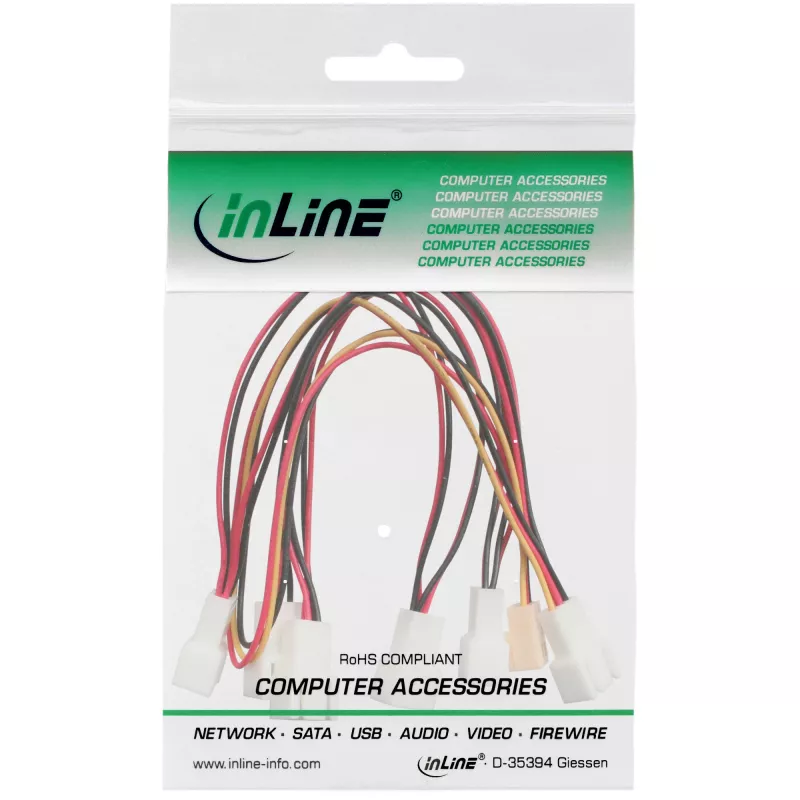 InLine adaptér kábel ventilátora Y kábel 3pol Molex konektor samica / 6x 3pol Molex konektor samec