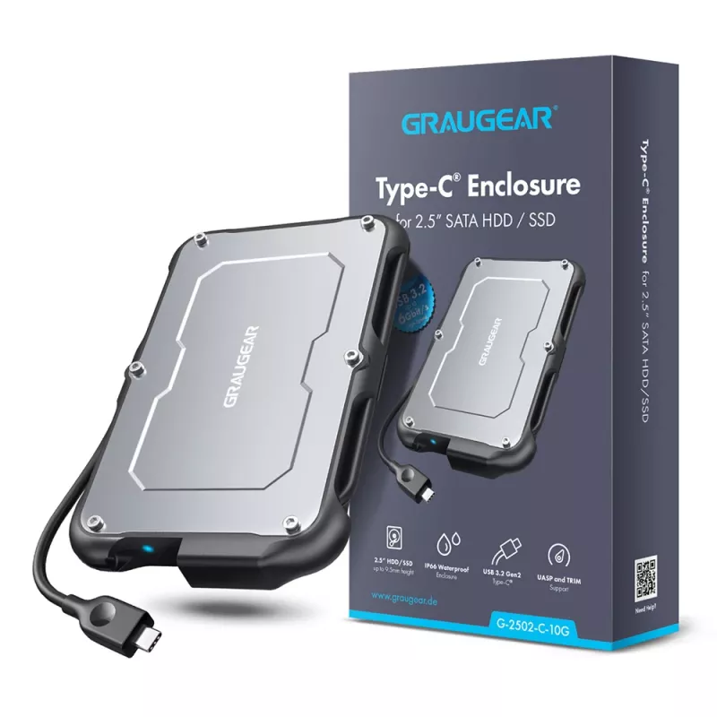 Puzdro na HDD/SSD GRAUGEAR G-2502-C-10G 2,5 palca čierna oceľ 6 TB