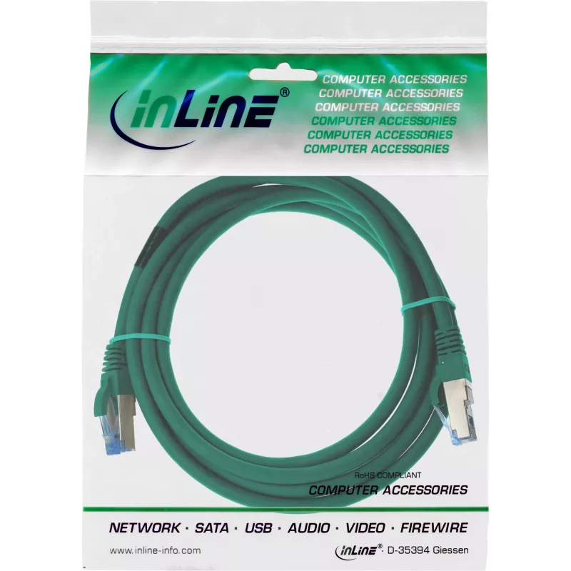 InLine patch kábel S/FTP PiMF Cat.6A bezhalogénový 500MHz zelený 1m