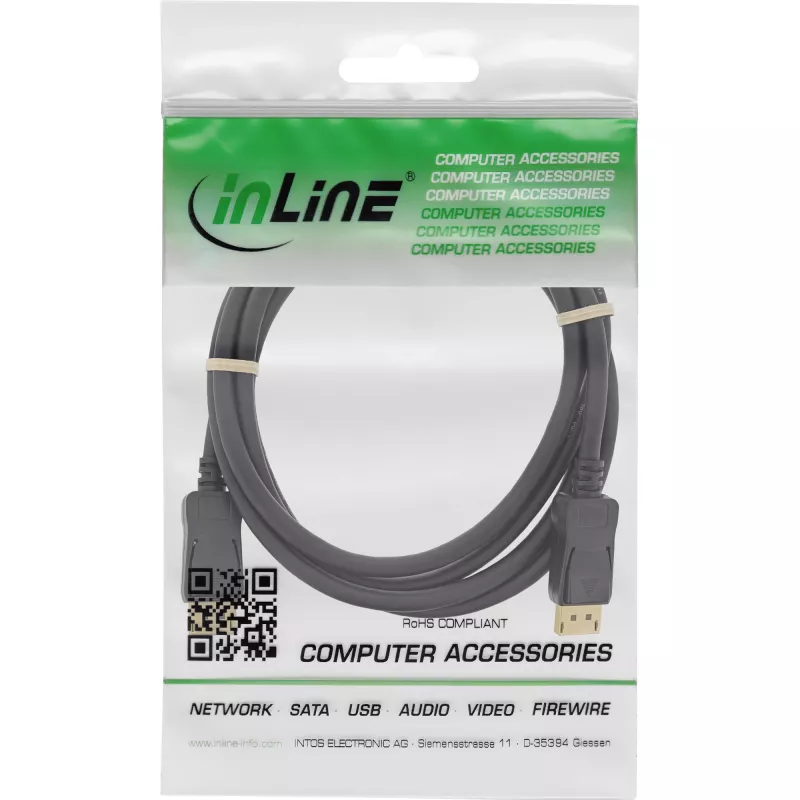 InLine DisplayPort kábel čierny pozlátený 1m, 1 m, DisplayPort, DisplayPort, čierny, zlatý, konektor samec/samec