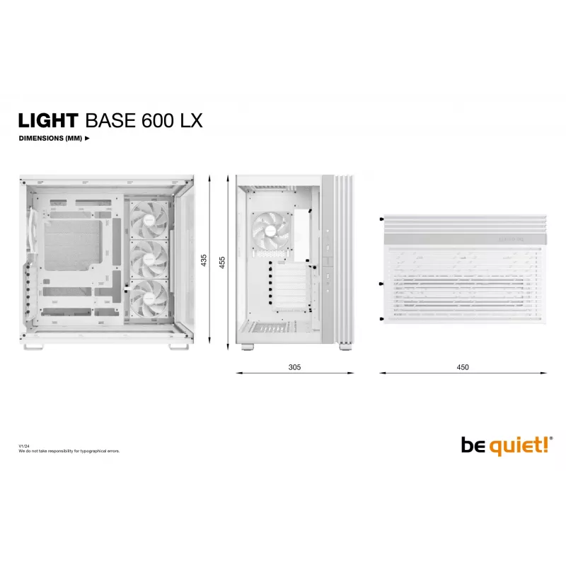 be quiet! Light Base 600 LX BGW68 počítačová skriňa Midi Tower, ATX, bočné okno z tvrdeného skla, ARGB, USB-C, podpora 360 mm chladiča, biela