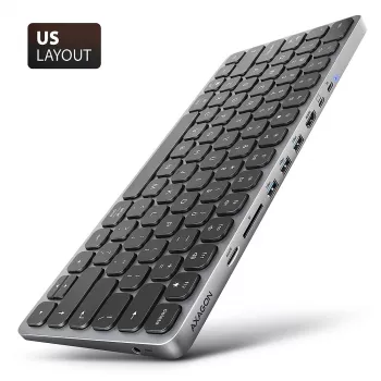 Axagon HMC-KB-US, USB 5Gbps hub s klávesnicou, HDMI 4K/60Hz, 3x USB-A, SD/mSD, audio, PD 100, US rozloženie