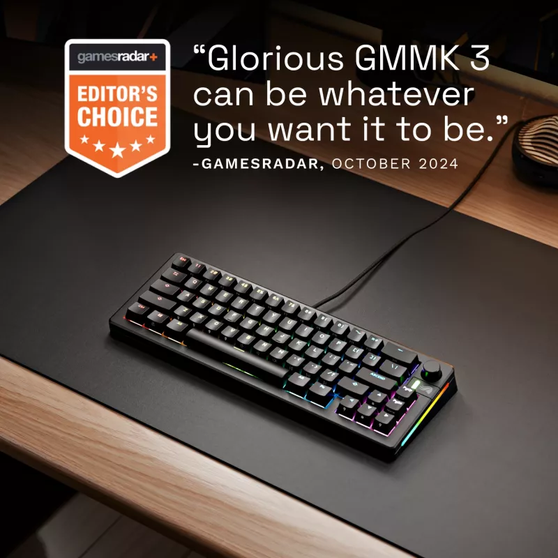 Glorious GMMK 3 65% prispôsobiteľná herná klávesnica GLO-KB-GMMK3-65-PB-FOX-W-BLK-US, pre-built, drôtová, spínače Fox, ANSI US, čierna