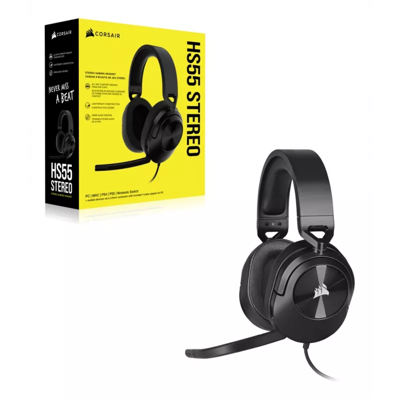 CORSAIR herná náhlavná súprava Hs55 – 3,5 mm – stereo – carbon