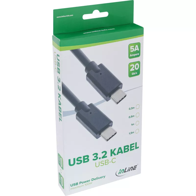 USB 3.2 Gen.2x2 kábel InLine 35706A 0,5 m USB-C konektor samec/samec čierny