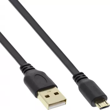 InLine Micro USB 2.0 plochý kábel USB A / Micro-B, čierny / zlatý, 3m