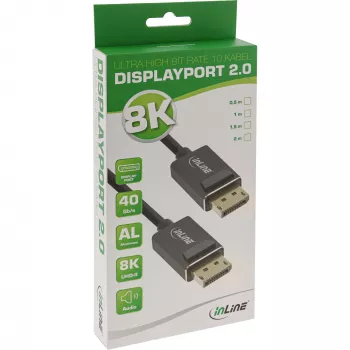 InLine DisplayPort 2.0 kábel, 8K4K UHBR, čierny, pozlátené kontakty, 3m