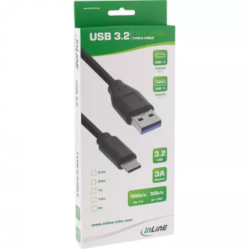 InLine USB 3.2 Gen.1x2 kábel, USB-C konektor samec / USB-A konektor samec, čierny, 0,5m