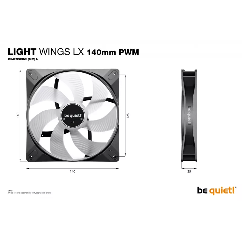 be quiet! LIGHT WINGS LX 140mm PWM skriňový ventilátor 14 cm čierny 1 ks