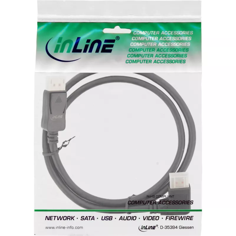 InLine DisplayPort 1.4 kábel, 8K4K, zahnutý, čierny/zlatý, 5m