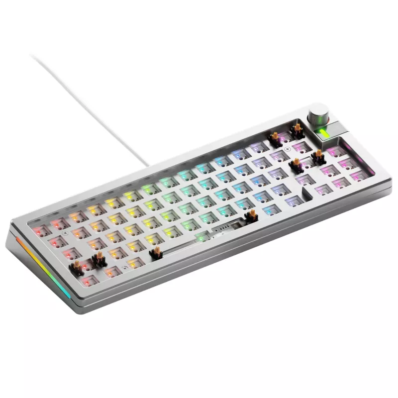 Mechanická klávesnica GLORIOUS GMMK 3 PRO 65% Barebones káblová strieborná — 65% USB RGB, 2 m kábel
