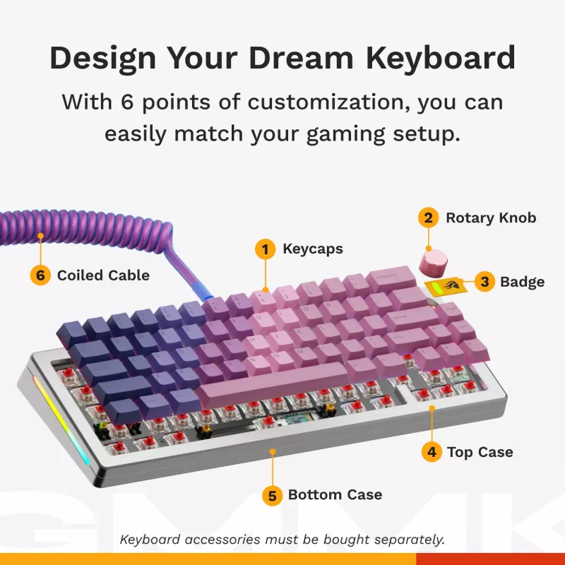 Mechanická klávesnica GLORIOUS GMMK 3 PRO 65% Barebones káblová strieborná — 65% USB RGB, 2 m kábel