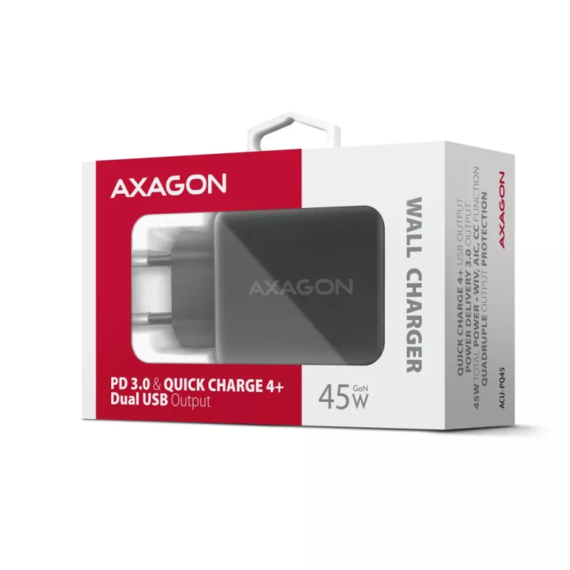 Nabíjačka Axagon ACU-PQ45 QC 3.0 4.0 AFC FCP PPS PD 45W čierna