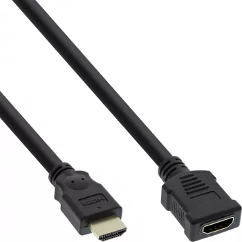 InLine HDMI kábel, High Speed HDMI kábel, M/F, čierny, zlaté kontakty, 1 m