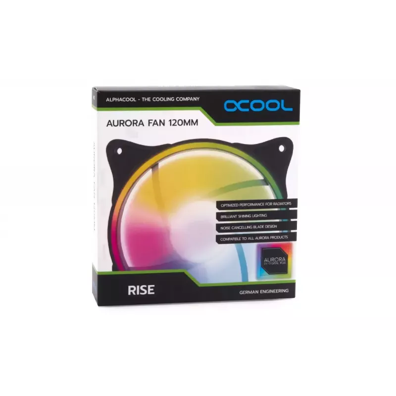 Alphacool 24836 Rise Aurora PWM ventilátor do skrine, 120 mm (120x120x25 mm), čierny