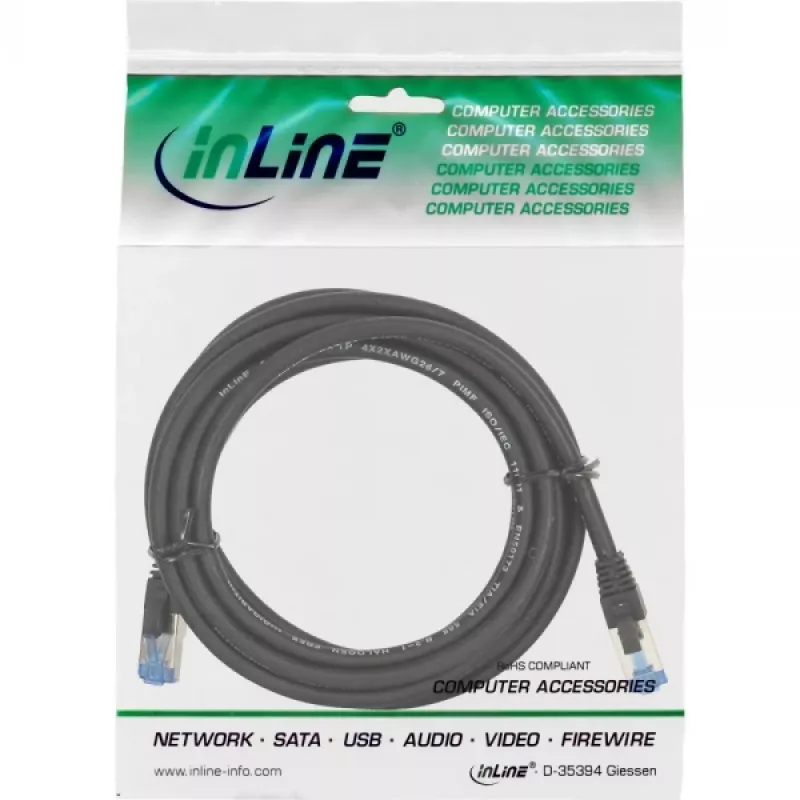 InLine patch kábel S/FTP PiMF Cat.6A bezhalogénový 500MHz čierny 10m