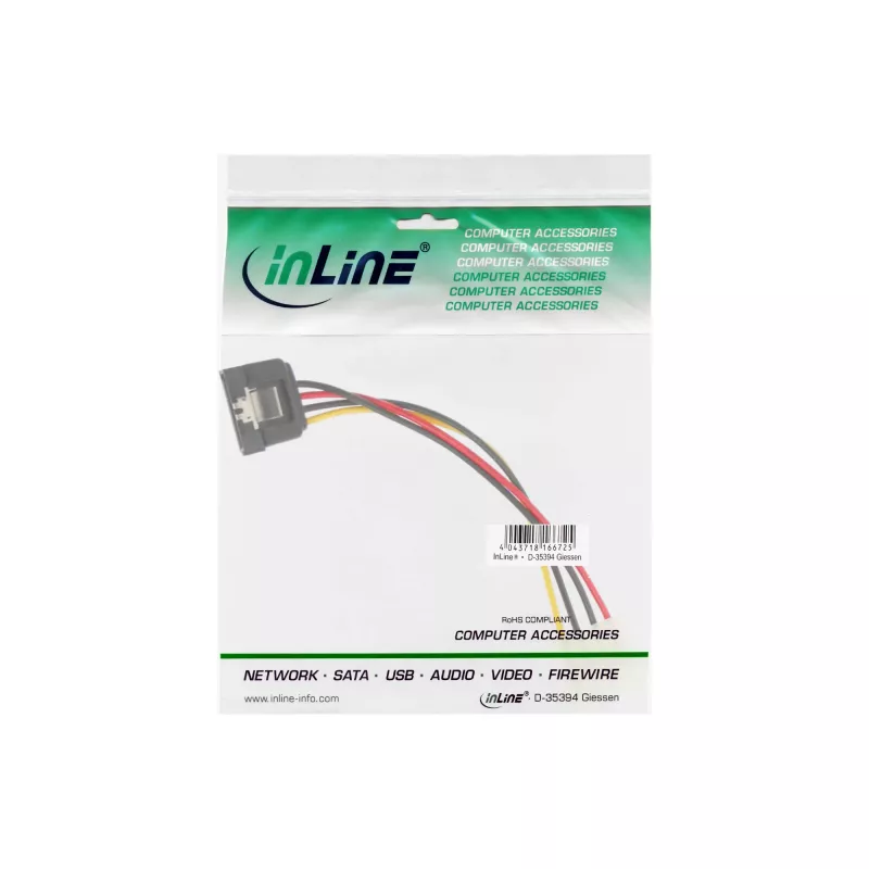 InLine SATA napájací adaptérový kábel 4-Pin Molex / 15-Pin SATA so zaistením 0,15 m