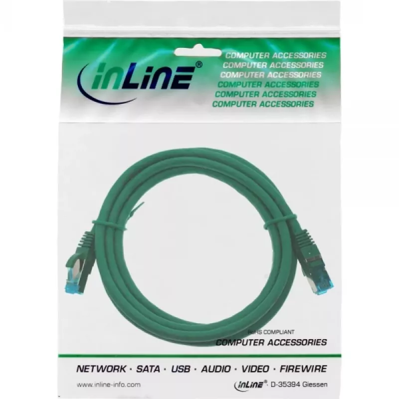 InLine Patch kábel S/FTP PiMF Cat.6A bezhalogénový 500MHz zelený 0,5m