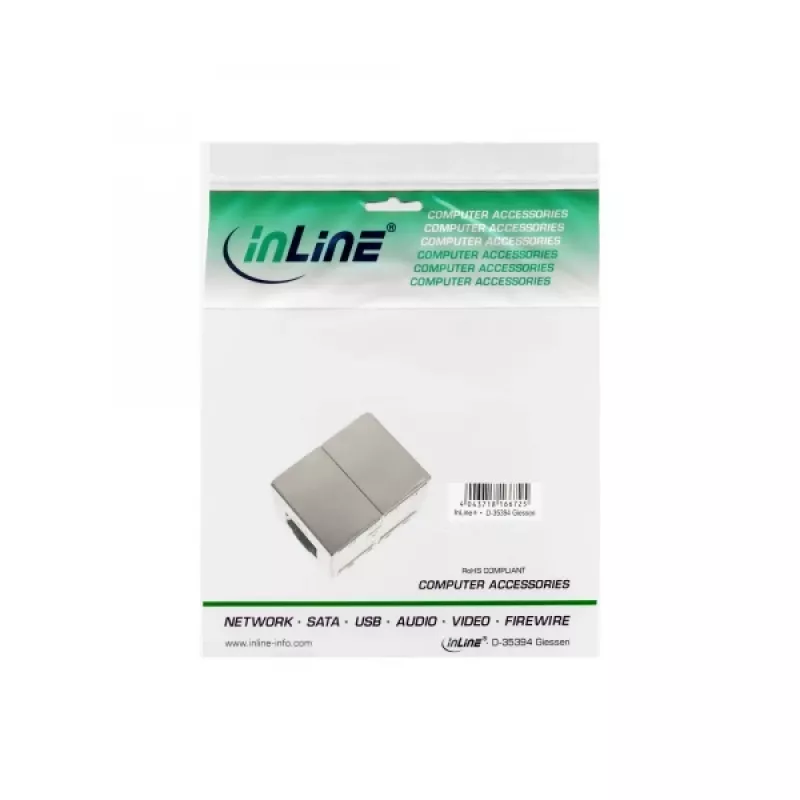 InLine Cat.6 adaptér, plne tienený kov, 2x RJ45 konektor samica/samica, priamy