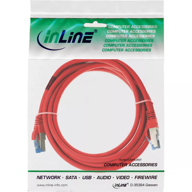 InLine patch kábel S/FTP PiMF Cat.6A bezhalogénový 500MHz červený 1,5m