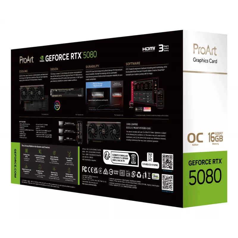 Grafická karta ASUS GeForce RTX 5080 16 GB GDDR7 PCIe 5.0, 256-bit, OC, 3 ventilátory, 304 mm