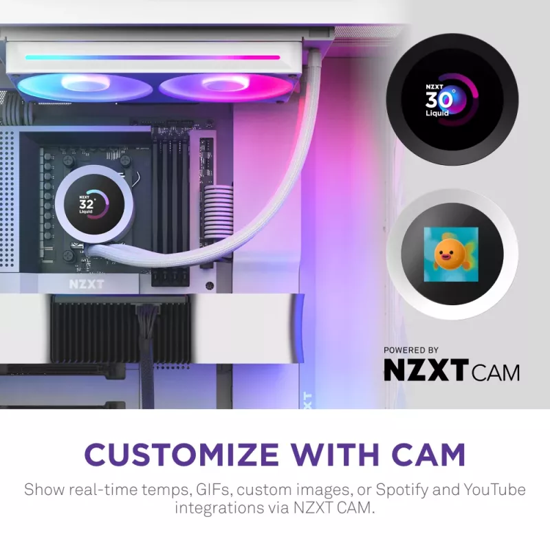 All-in-one kvapalinový CPU chladič NZXT Kraken Plus RGB 240 — 120 mm ventilátor, FDB ložisko, biely