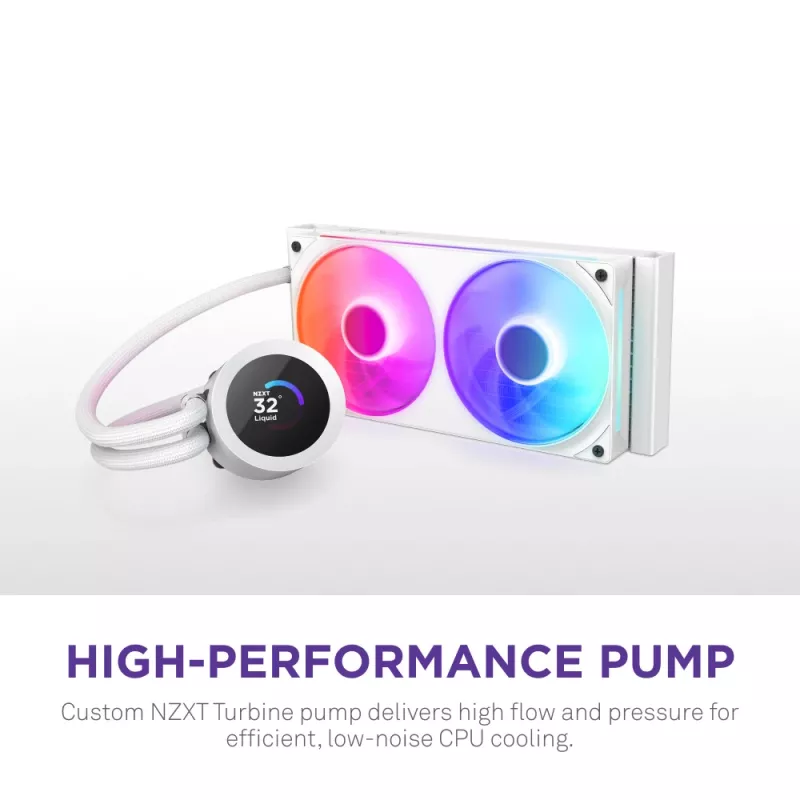 All-in-one kvapalinový CPU chladič NZXT Kraken Plus RGB 240 — 120 mm ventilátor, FDB ložisko, biely