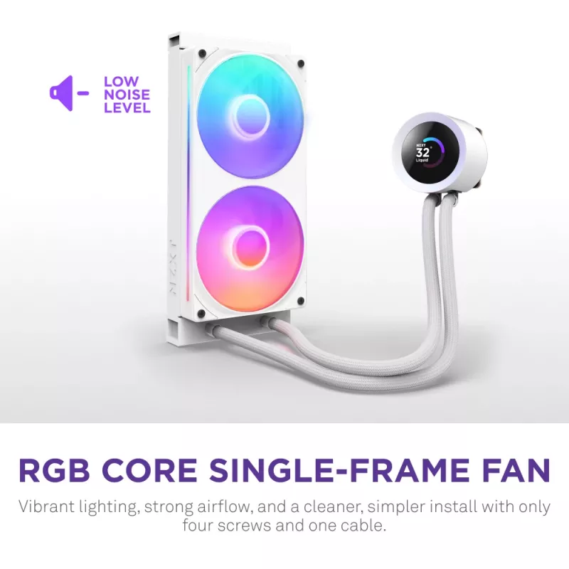 All-in-one kvapalinový CPU chladič NZXT Kraken Plus RGB 240 — 120 mm ventilátor, FDB ložisko, biely