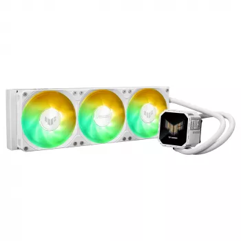 All-in-One kvapalinový chladič ASUS TUF Gaming LC III 360 ARGB LCD White Edition – 360 mm radiátor, 3 × 120 mm PWM ventilátory, LCD displej, biely