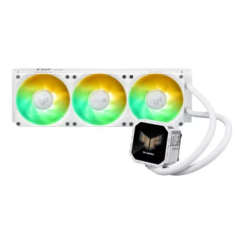 All-in-One kvapalinový chladič ASUS TUF Gaming LC III 360 ARGB LCD White Edition – 360 mm radiátor, 3 × 120 mm PWM ventilátory, LCD displej, biely