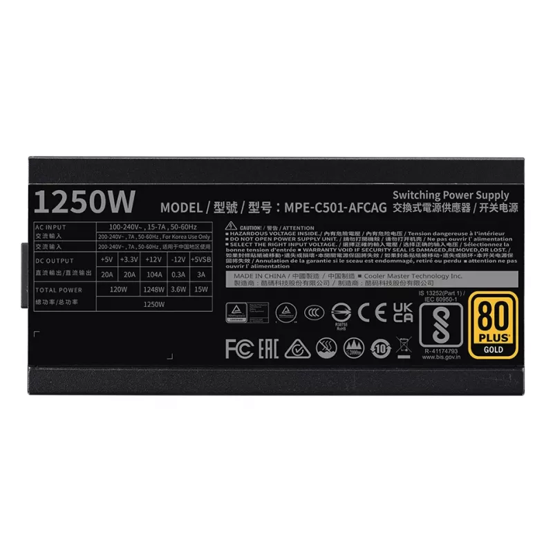 COOLER MASTER napájací zdroj Mwe 1250 V2 Gold plne modulárny 1250 W ATX čierny