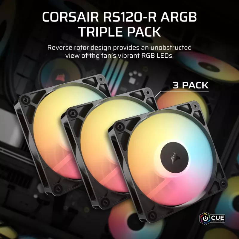 Chladiaci ventilátor CORSAIR RS120-R ARGB 120mm 3-pack, 120 mm, ARGB osvetlenie, 3 ventilátory