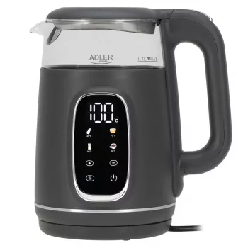 Elektrický vodný varič Adler AD 1305 G — 1,7 L, 2200 W, nastaviteľný termostat, LED displej, sivá
