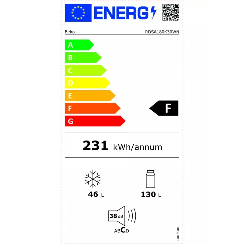 Beko RDSA180K30WN chladnička s mrazničkou, voľne stojaca, 176 l, biela