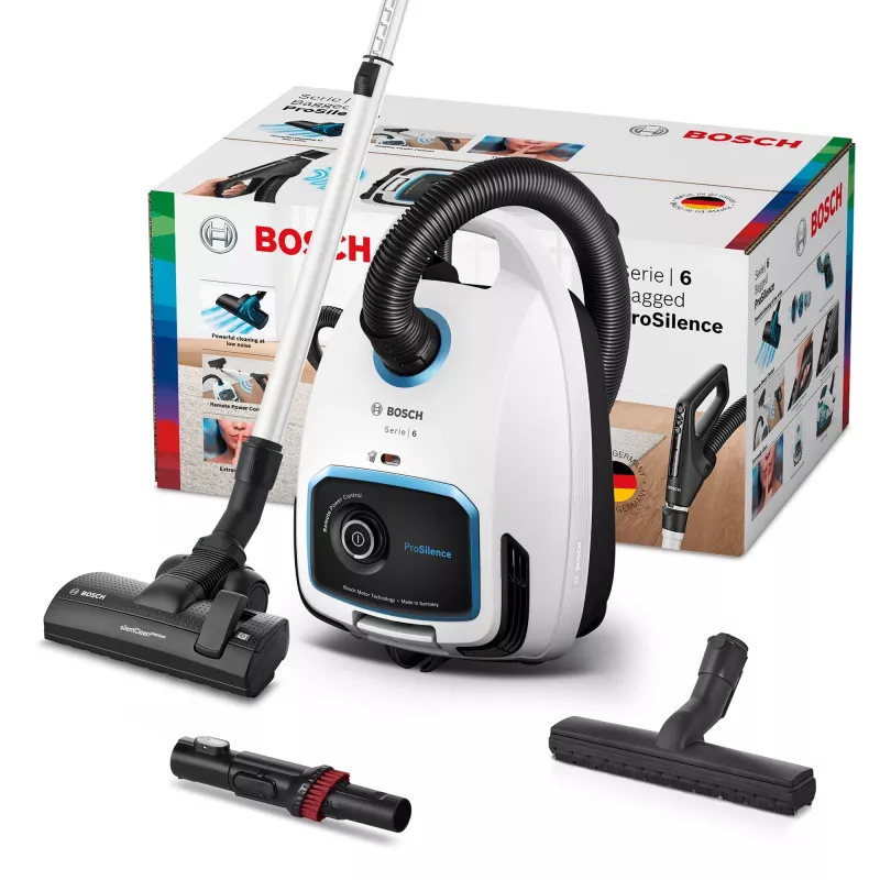 Vysávač Bosch Serie 6 BGB6SIL1 — 700 W, 4 l vrecko, HEPA 13, 12 m akčný rádius, biely