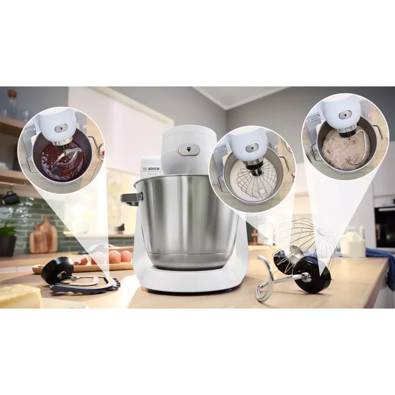 Bosch Serie 6 MUMS6EW22 kuchynský robot, 1600 W, cukrárska sada, nadstavec mixéra, biela/nehrdzavejúca oceľ
