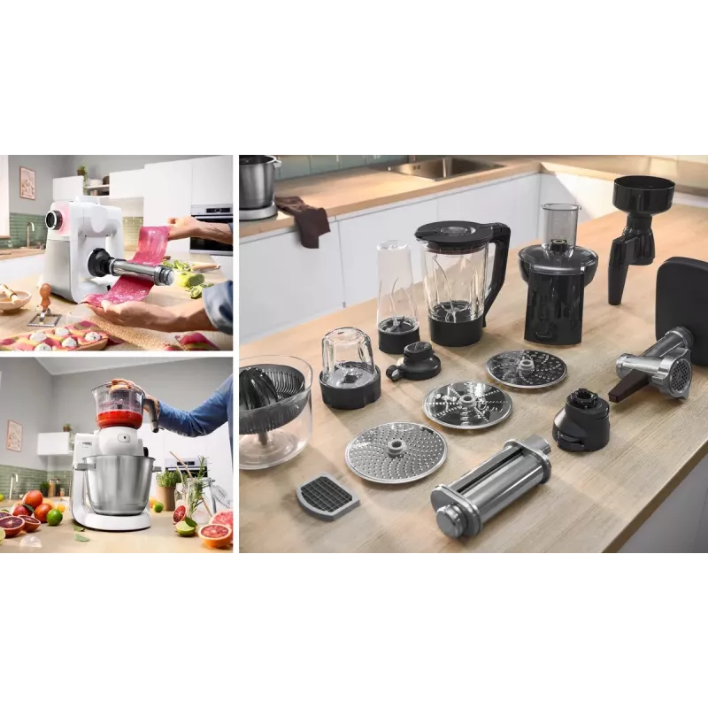 Bosch Serie 6 MUMS6EW22 kuchynský robot, 1600 W, cukrárska sada, nadstavec mixéra, biela/nehrdzavejúca oceľ
