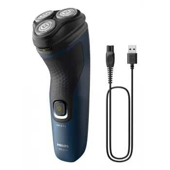 Elektrický holiaci strojček Philips S1151/00 rotačný 3-hlavový, NiMH akumulátor, mokrý a suchý, 40 min. výdrž, čierny/modrý