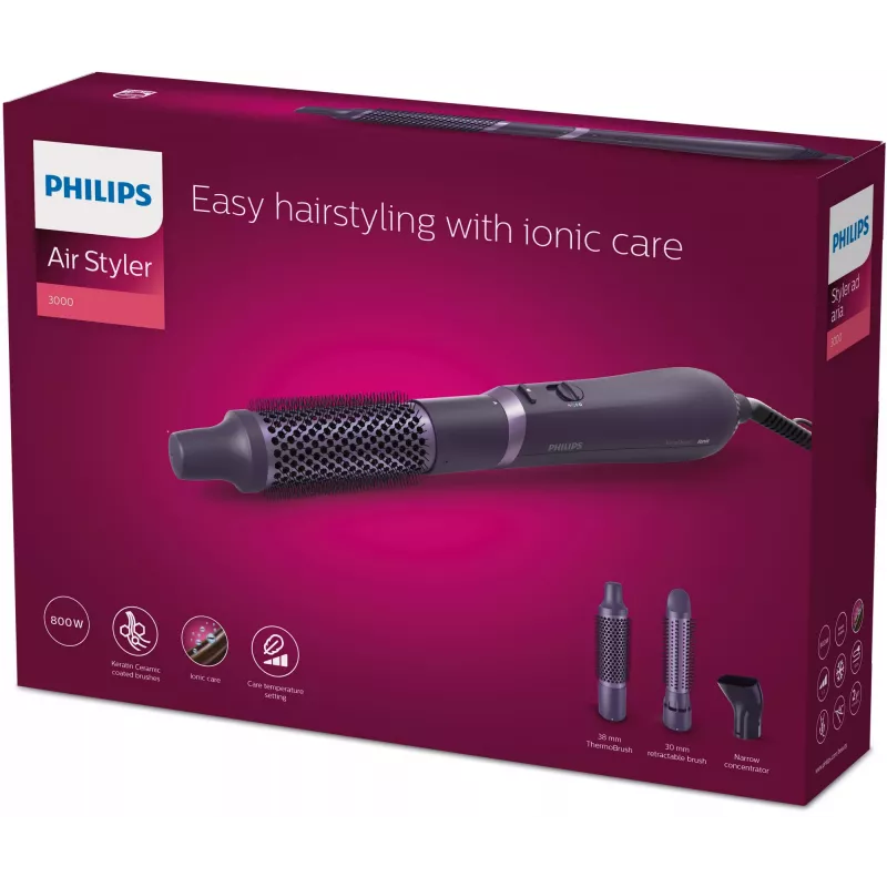 Sada na styling vlasov Philips 3000 series BHA305/00 — 800 W, 3 teplotné stupne, 3 nástavce, fialová